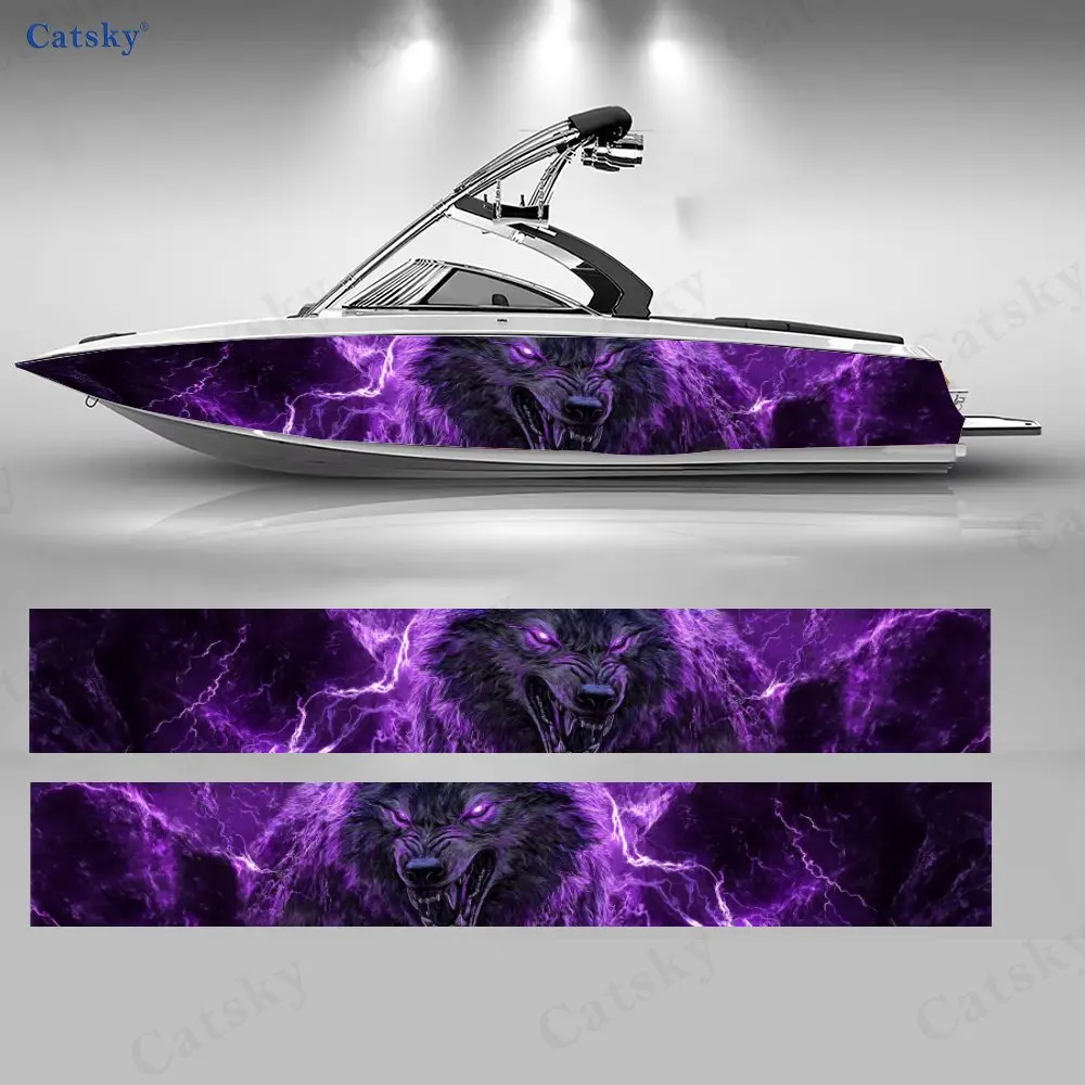 2Pcs Purple Lightning Wolf Boat Stickers, PVC Waterproof Durable Vinyl Wrap Decals for Fishing Boats, Durable and Stylish Design