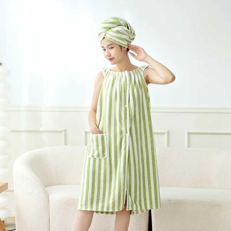 Striped Corn-Kernel Pattern Versatile Skirt  Wearable & Wrap-Around Towel  Adjustable Straps Highly Absorbent Soft & Comfortable