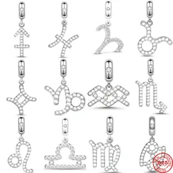 New 925 Sterling Silver Twelve zodiac signs birthday sparkling zircon Dangle Bead Diy Fit Original Pandora Charm Bracelet Jewelr