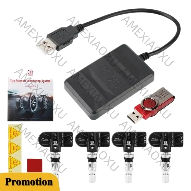 AMEXIAOXU  Car TPMS Tire Pressure Monitoring System USB Android Navigation Tire Pressure Detection Internal Tire Pressure Sensor