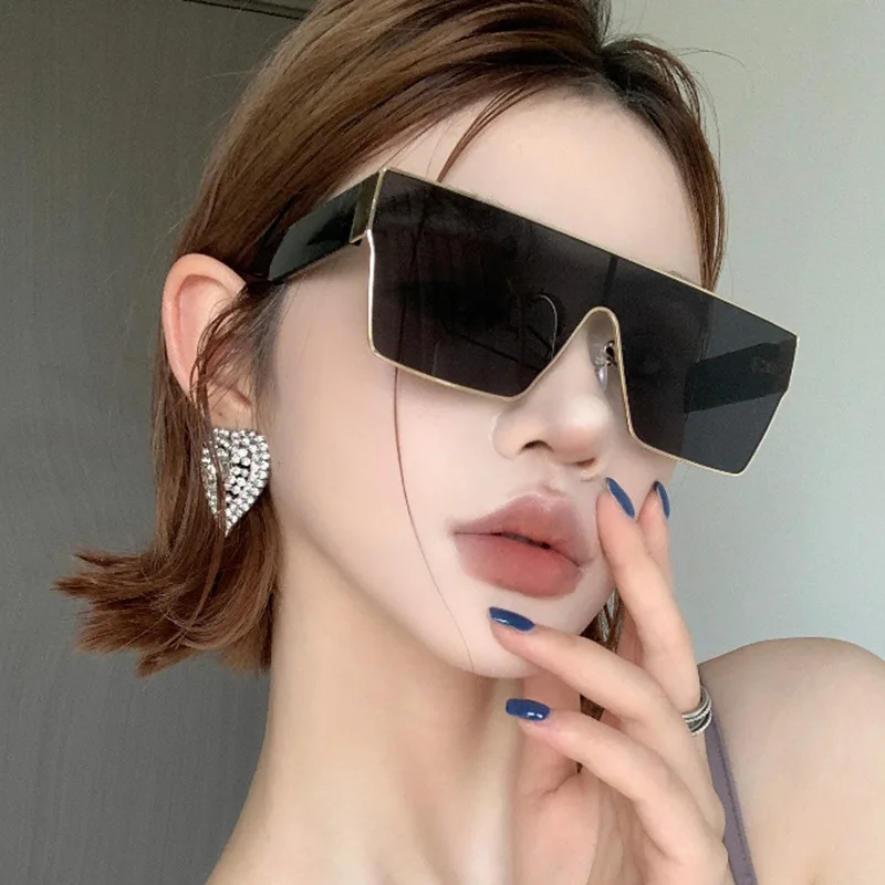 86017 2024New High-Grade Square One-Piece Large Rim Sunglasses  UV400 Bar Disco Trend Street Snap Sunglasses