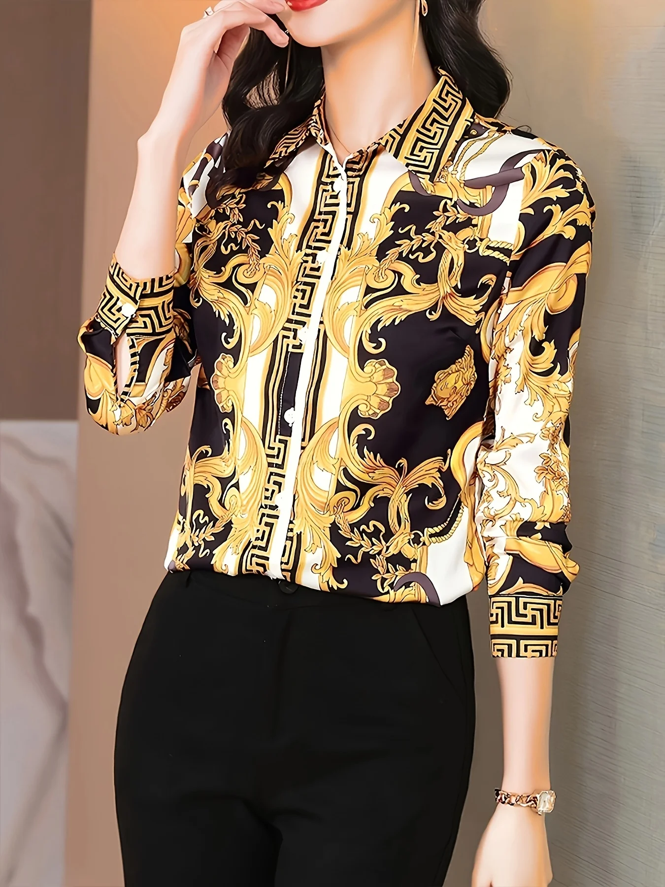 Mode luxe dames shirt Frankrijk stijl vrouw afdrukken blouse Lente Herfst Lange mouwen Tops blusa mujer