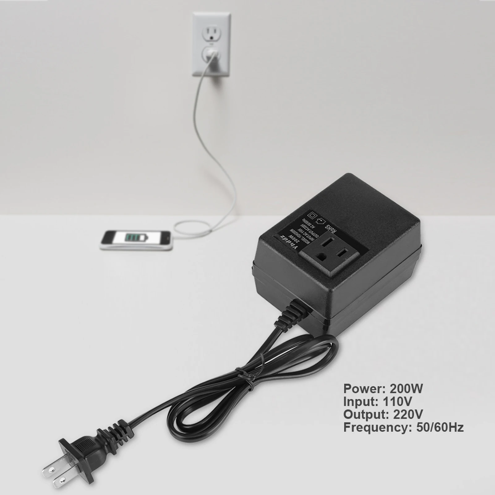 Universal 200W Travel Voltage Converter 110V to 220V Transformer with Safety Protection Portable Design Suitable for Travel