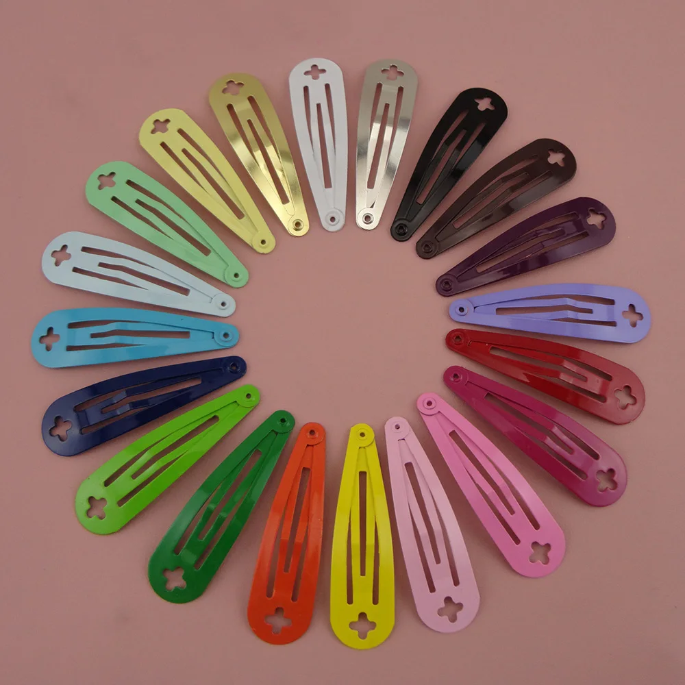 200PCS 5.0cm Assorted Colors Plain Metal Snap Hair Clips with Cross Hole Wholesale Base Kids Hairpins for Handmade Hair Bows