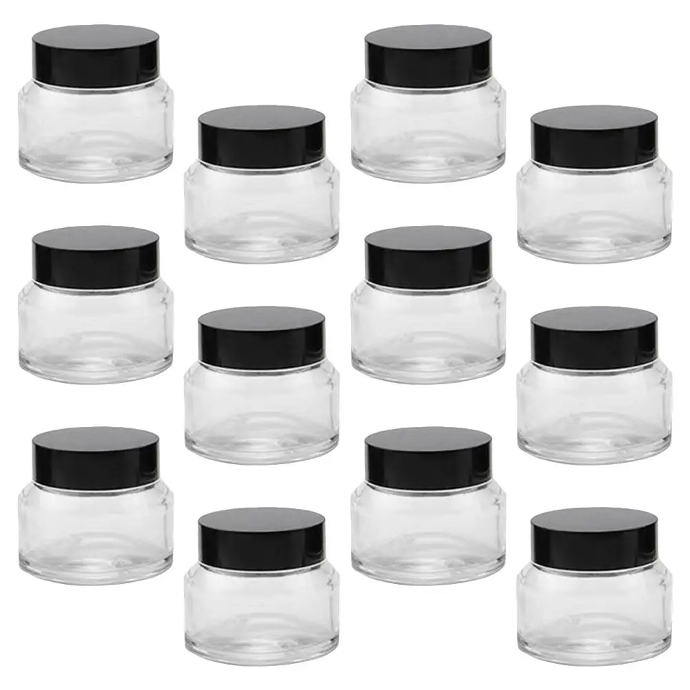 12Pcs 50g Empty Glass Cream Bottles Practical Travel Storage Sub Packaging Jars Creams Sub Bottles Cosmetics Sample Boxes