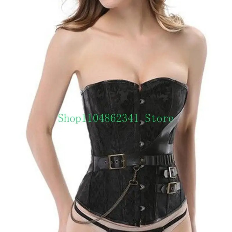 5ASD LADY PIRATE CORSET FRENCH WEACT Shaper CROP TOP LACEUP WASPIE CINCHE