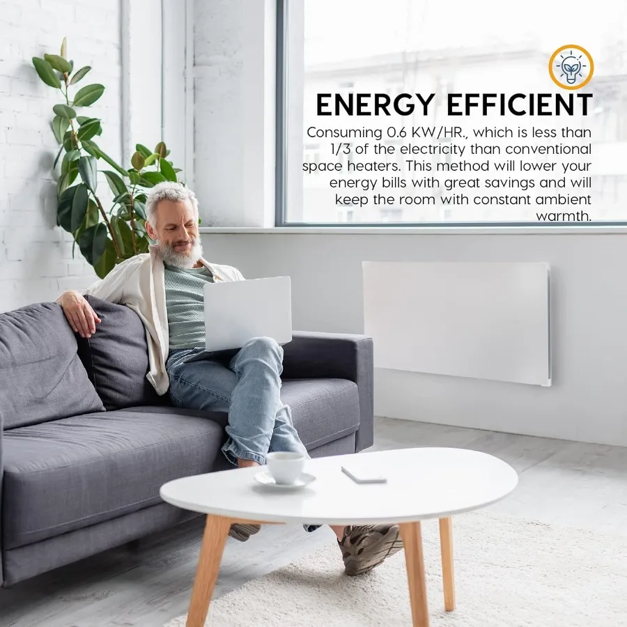 Raumheizplatte zur Wandmontage mit integriertem Thermostat für effiziente Raumheizung – Konvektionsheizung mit 600-Watt-Wärmeschutz