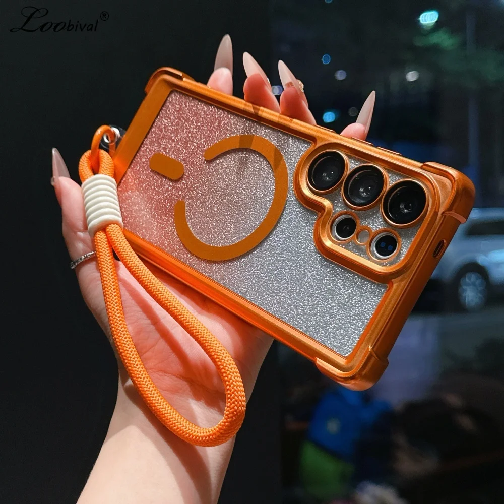 Luxuriöse Glitzer-Handyhülle mit Magnetischem Trageriemen für Samsung Galaxy S25 S23 Ultra S24 Plus FE, Bling Farbverlauf Airbag-Schutzhülle