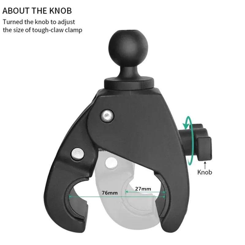 

Large Tough-Claw Clamp Base with B Size 1" Ball For 27mm to 76mm in Diameter Rails Compatible with Ram Mounts