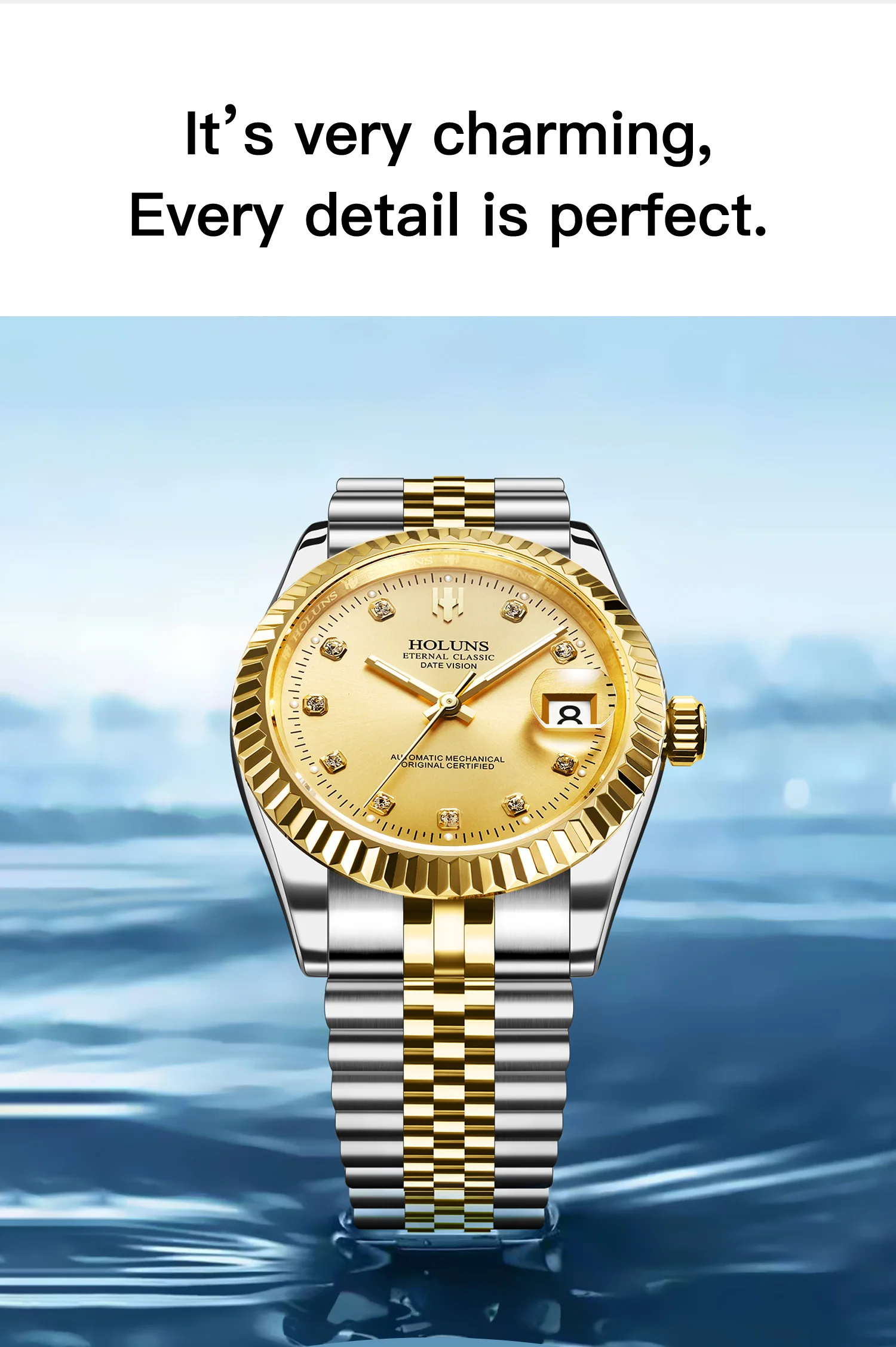 Holuns 2024 neue Luxus Edelstahl Automatik uhr für Männer Gold klassische Rolle mechanische Armbanduhren Saphir wasserdicht