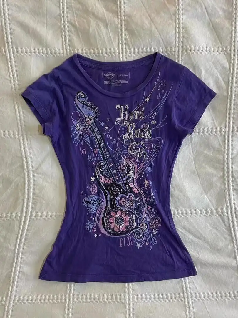 

Y2K summer retro floral print women short-sleeved ins round neck casual street clothing T-shirt basic ladies top
