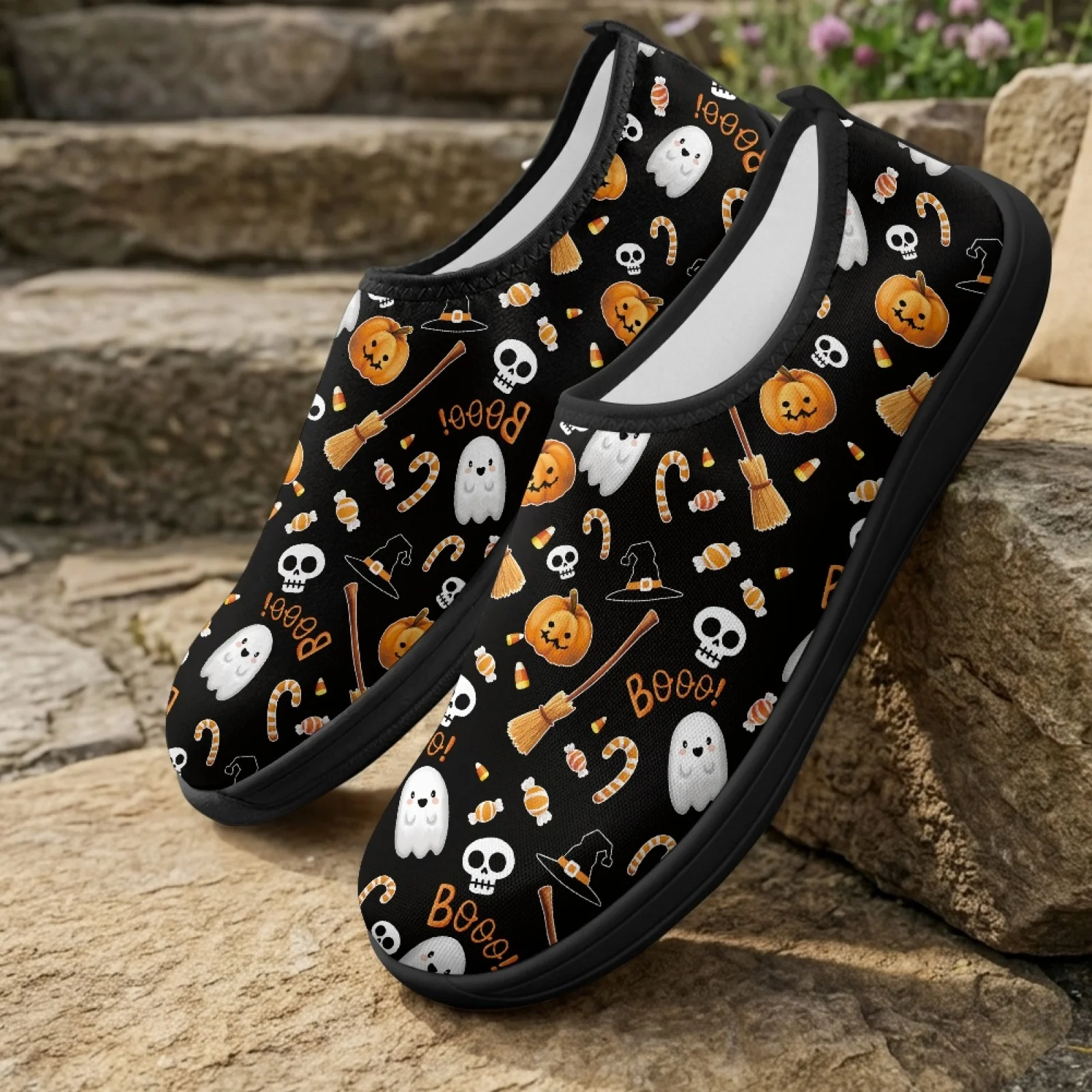 PENSTROLL Pumpkin Skull New Design Barefoot Zero Drop Sneakers Polyester & EVA Workout Trainers Lightweight Walking Flats