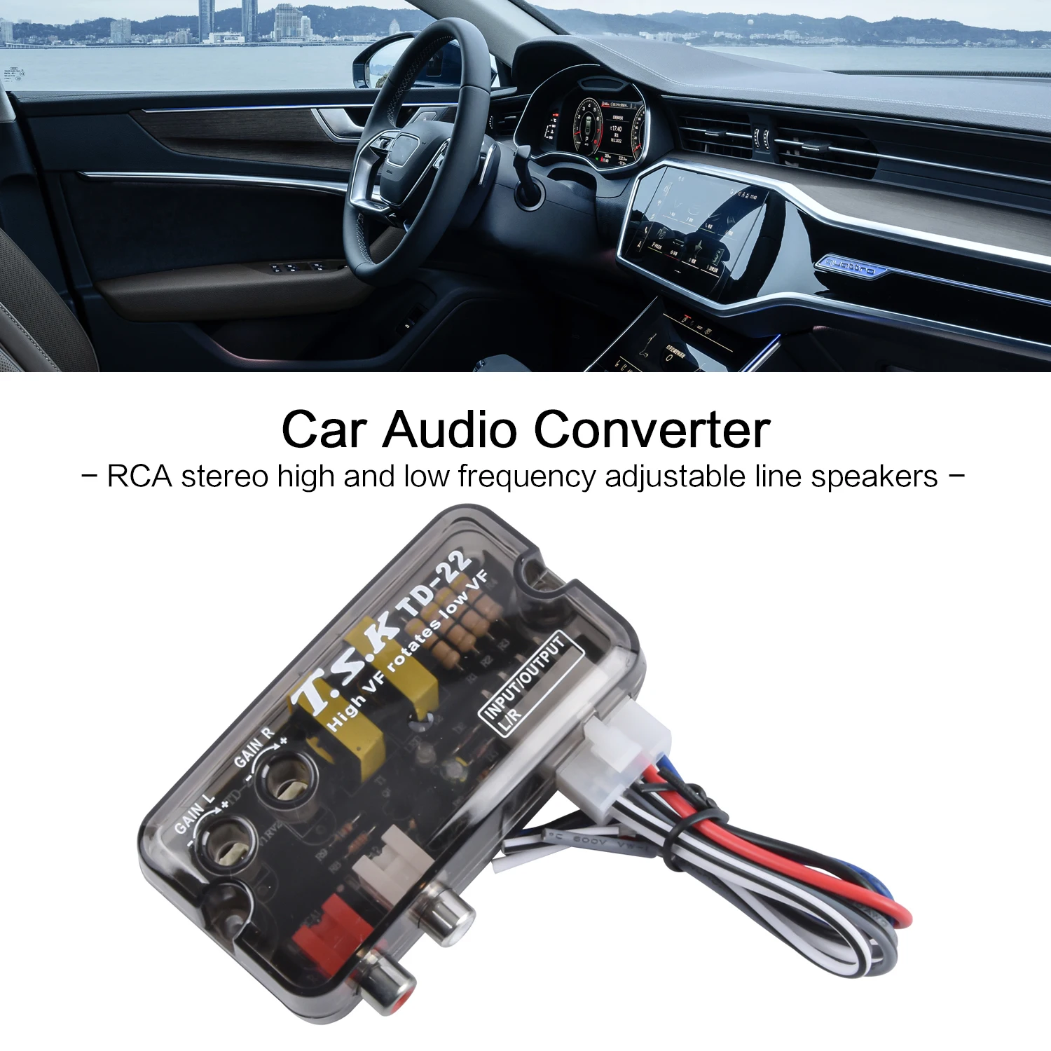 Stereo High To Low Adjustable Frequency Line Speaker Level Converter Adapter 12V Auto Car Audio Converter Car Accessories