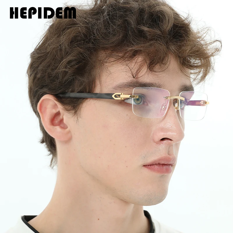 HEPIDEM Buffalo Horn Glasses Men Luxury Famous Brand Design Square Women Rimless Eyeglasses Frames Buffs Wood Eyewear