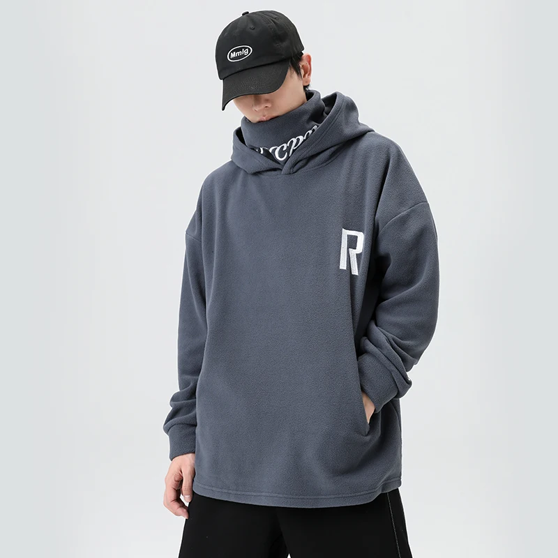 Japan Style Casual O-Neck 2024 Spring Autumn Black Hoodie Sweatshirt Men\'S Thick Fleece Hip Hop Skateboard Streetwear Clothes