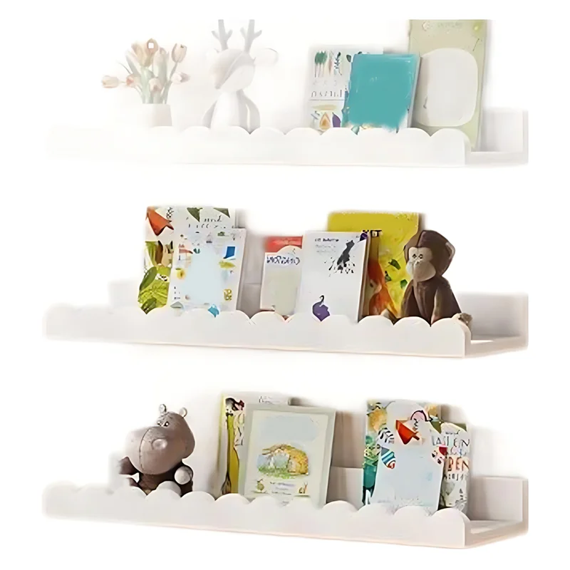 

A69escalloped Shelves 4PCS-White Floating Nursery Book Shelf 15.6Inch, Kids Wall Decor