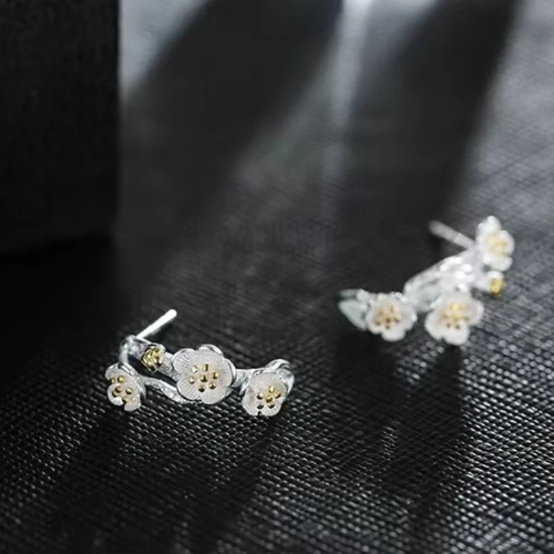 Prawdziwe 925 srebro gałęzie kwiat kolczyki dla kobiet dziewczyn prezent Hot moda sterling-srebrny-biżuteria kobiety kolczyki — zdjęcie 4