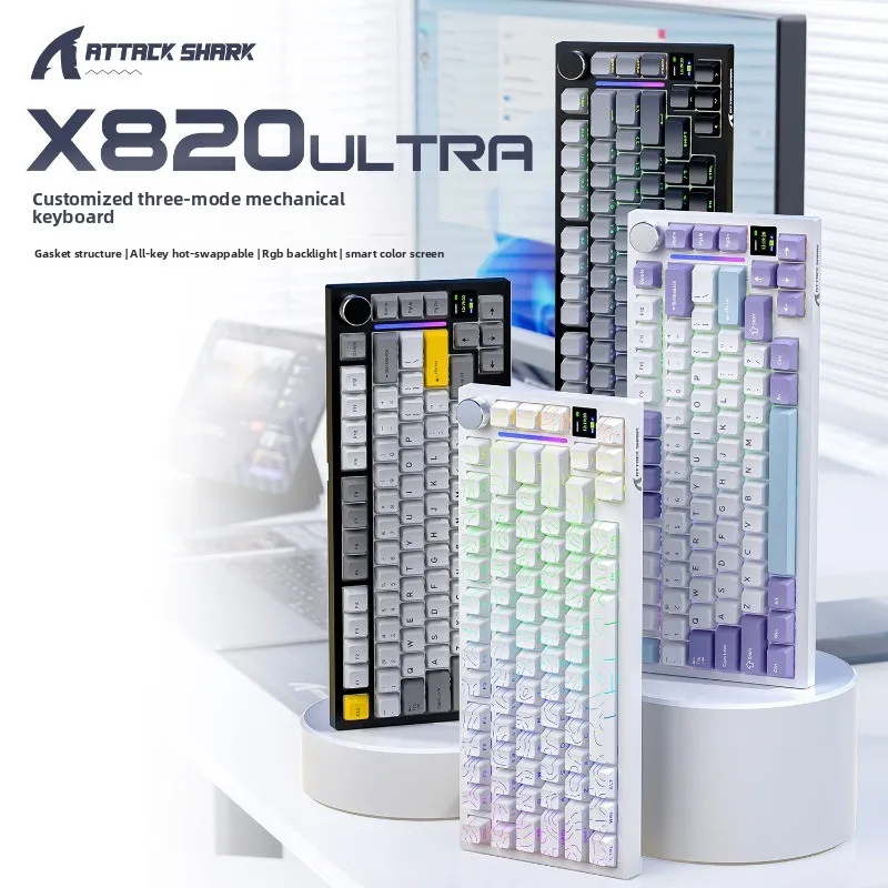 ATTACK SHARK X820 Ultra Wireless Gaming Mechanical Keyboard Tri-mode Full-Key Hot-Swappable 75%Layout RGB Backlit Game/Office