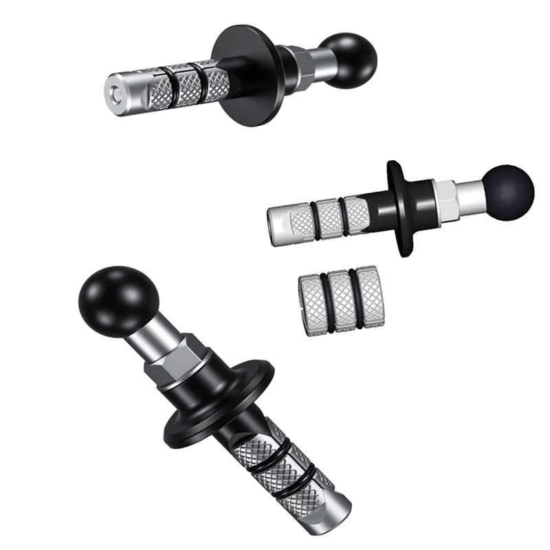 Base de haste preta para motocicleta e bicicleta, cabeça de bola, montagem de bola GoPro, adaptador, suporte do telefone móvel, 17mm, 25mm