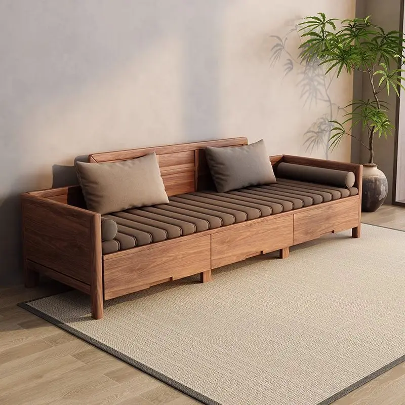

Walnut solid wood Arhat bed Full living room Study storage sofa Princess bed