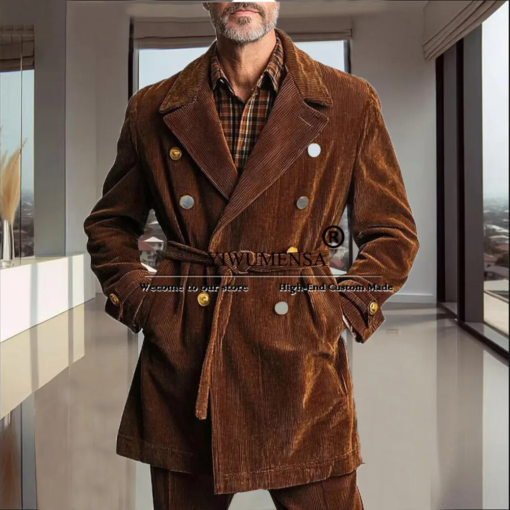 

Corduroy Men's Suit British Style Double Breasted Blazer Pants 2-Piece Formal Occasion Man Business Party Groom Tuxedo Customize