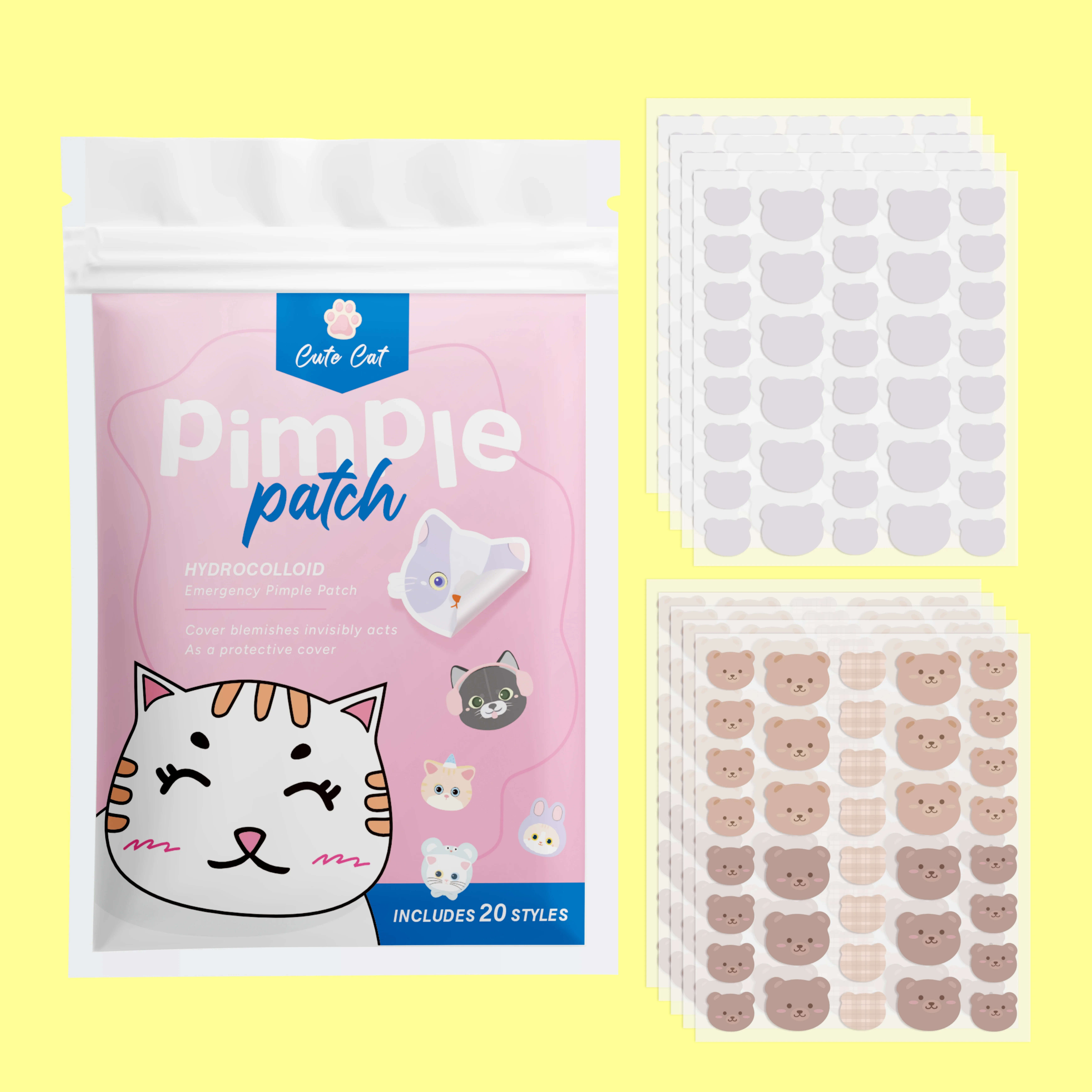 360PCS Cartoon acne patch, cute cat-shaped facial concealer acne patch, safe, non-toxic, gentle and non-irritating