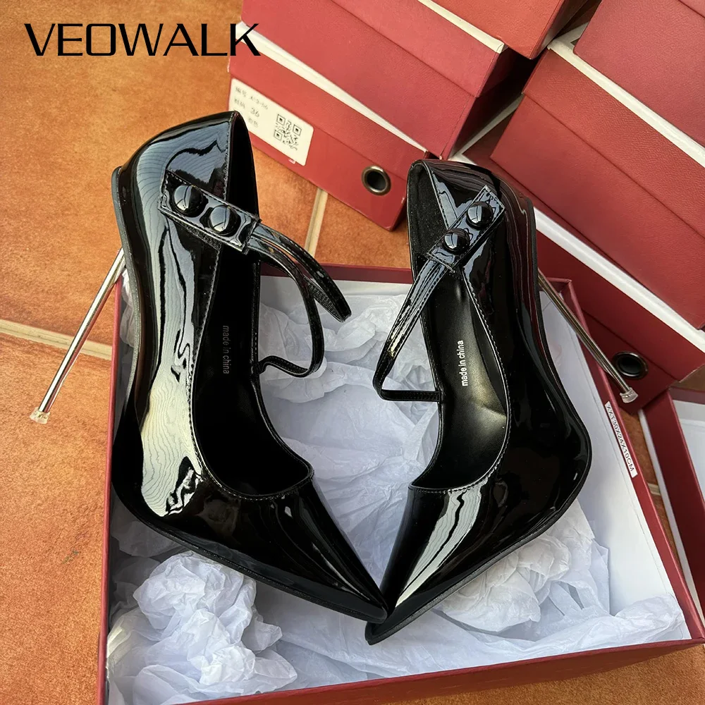 

Сексуальные женские лакированные черные туфли-лодочки на высоком металлическом каблуке 12 см с ремешком на щиколотке, элегантные туфли-лодочки на шпильке с острым носком и крестообразным комодом, мужская обувь унисекс