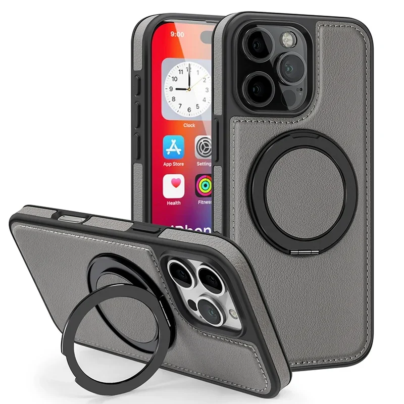 Case For iPhone 16 Pro Max 16 Plus 15 14 13 12 11 Max 360 ° Rotating Magnetic Bracket Made PU Leather Mobile Phone Case Cover