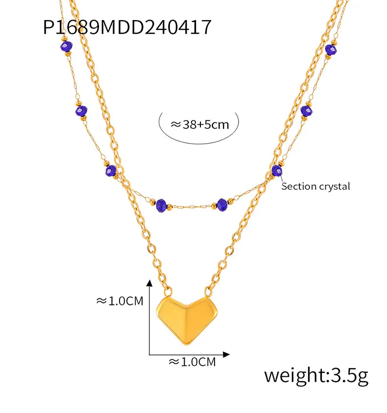 316L Edelstahl Doppelschichtige Herz-Anhänger Halskette Luxuriöse Lila Kristall Ästhetische Halskette für Damen Wasserfester Schmuck – Detail 1