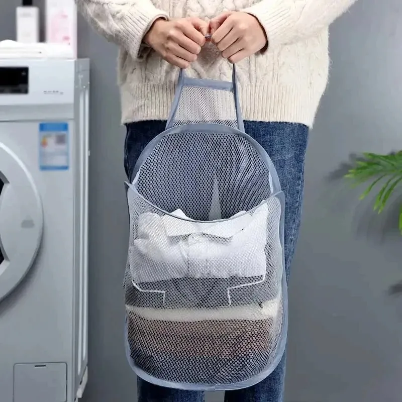 

Foldable Storage Laundry Basket Organizer Dirty Clothes Mesh Bag Household Wall-mounted Bathroom Clothes Hanging Baskets Bucket