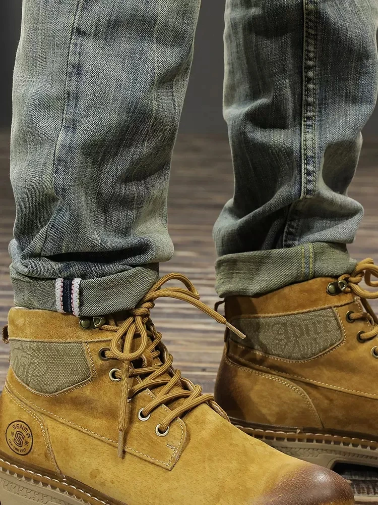 Italian Style Fashion Men Jeans Retro Stretch Slim Fit Ripped Jeans Men Elastic Trousers Vintage Designer Denim Pants Hombre