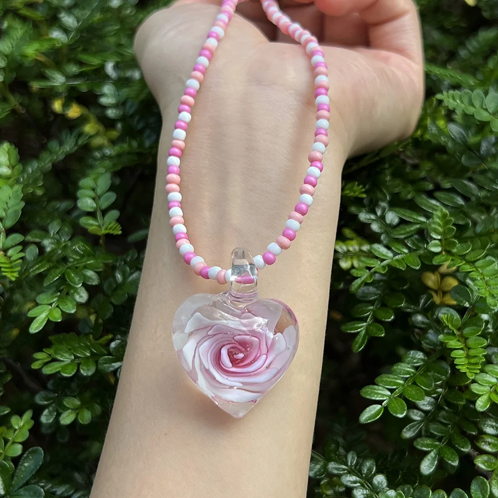 1PCSHandmade Murano Lampwork Glass Floral Love Heart Pendant Necklace Starfish Flower Pendant  Beads Strand Chokers Jewelry Gift
