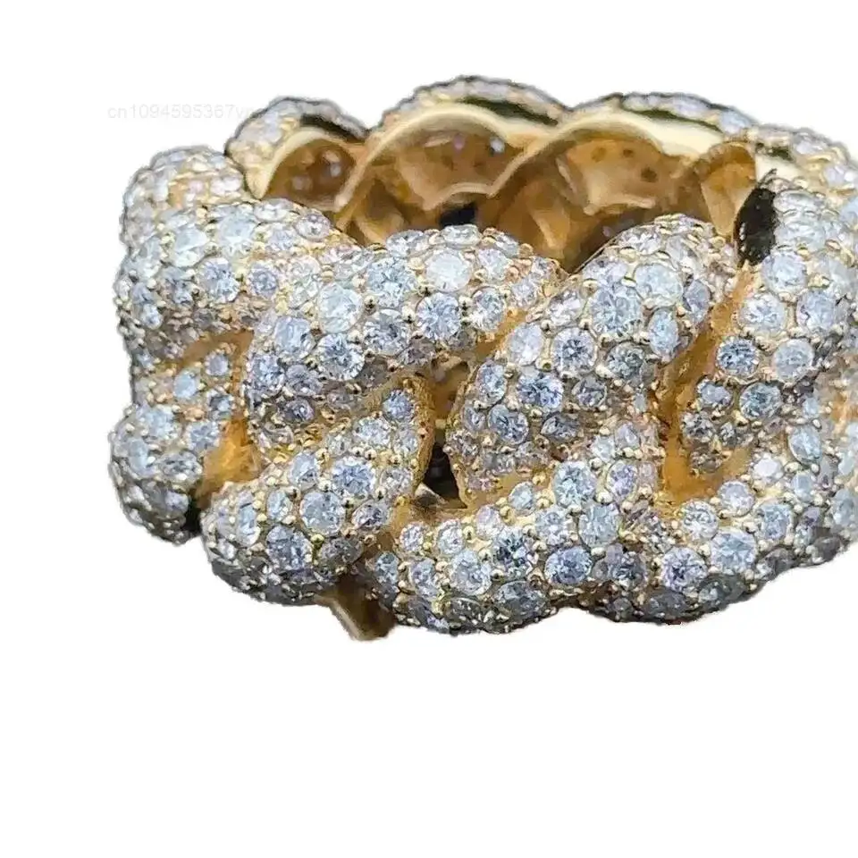 

RB Gems Luxury Women's 10K Yellow Gold Asscher Cut Pave Setting IGI Certified Cuban Link Chain Hip Hop Style Moissanite 925
