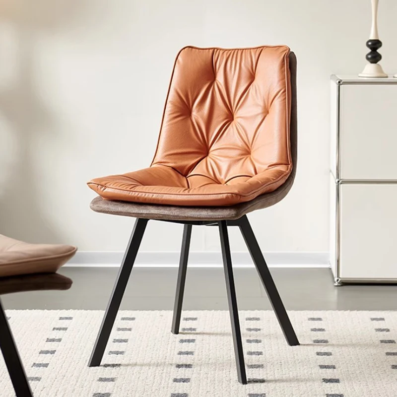 

Rotate Brown Dining Chair Upholstered Orange Comfortable Living Room Dining Chair Modern Nordic Sillas De Comedor Furniture Home