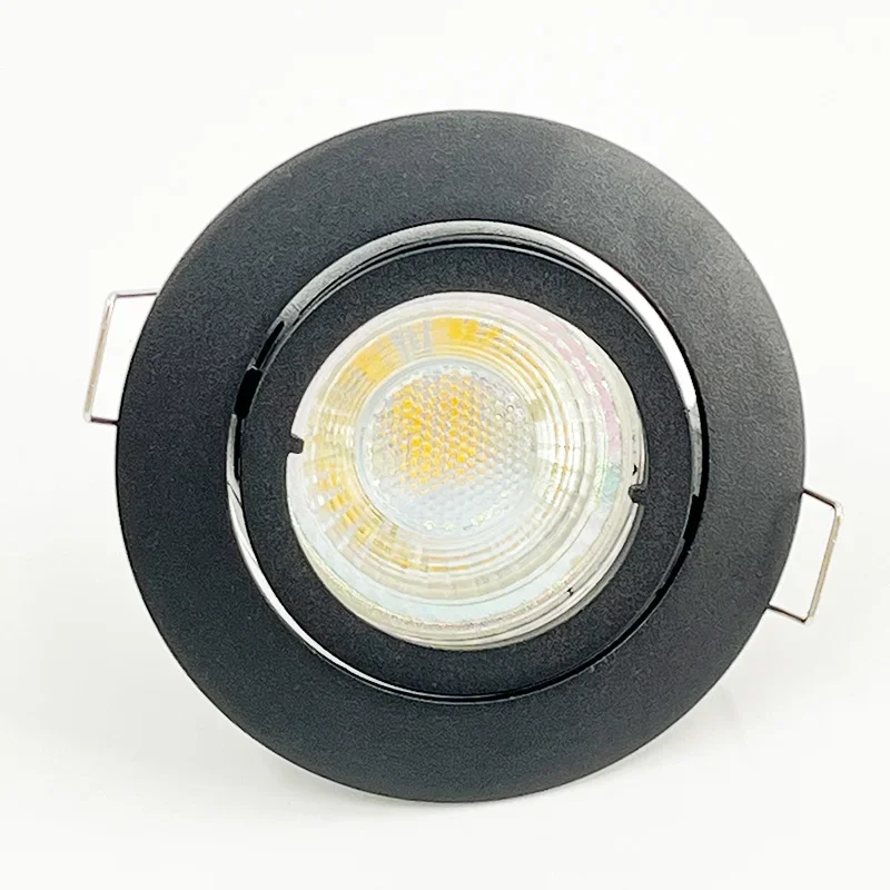 Ferro preto redondo de metal recesso Spot Light, luminária LED, anel frontal Saia Downlight, interior Hotel Decor, design moderno, recorte, 62mm