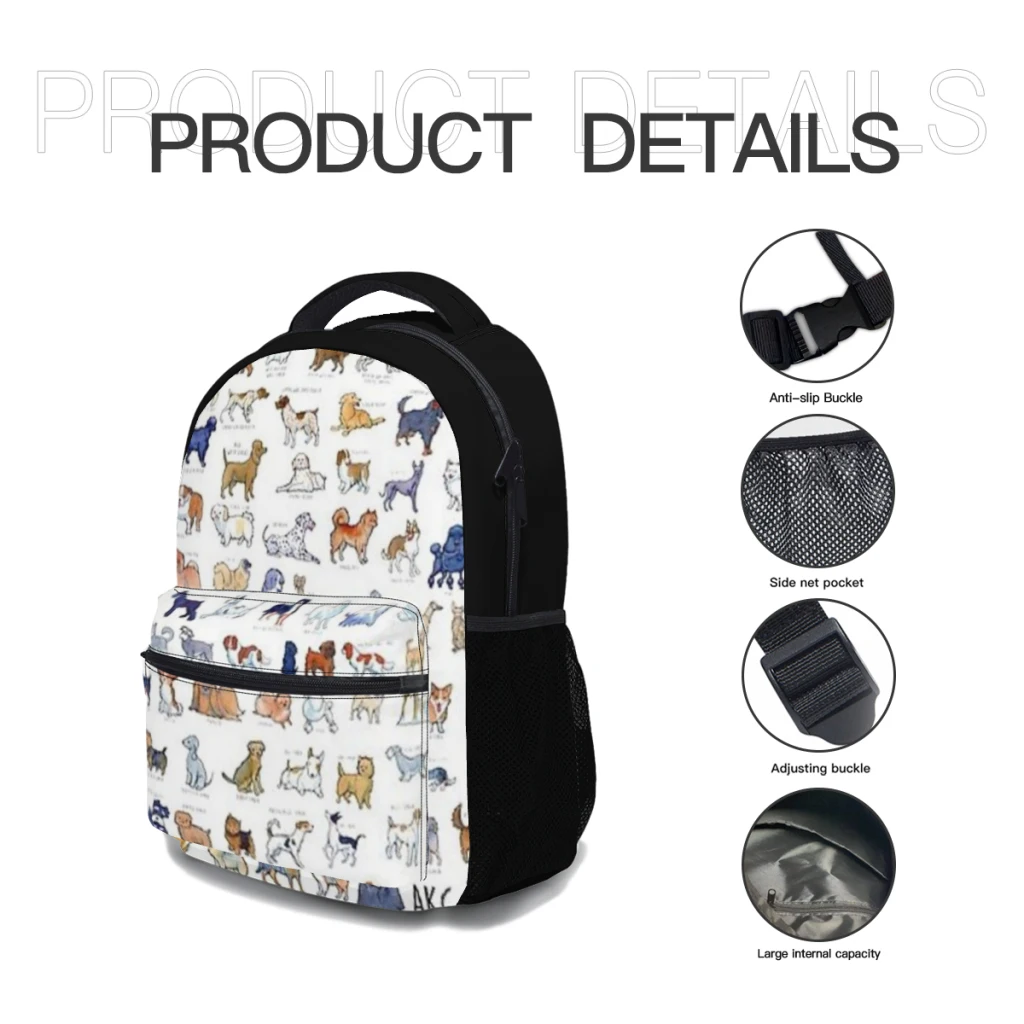 Every AKC Dog Breed Schoolbag For kids Large Capacity Student Backpack Cartoon High School Student Backpack 17inch