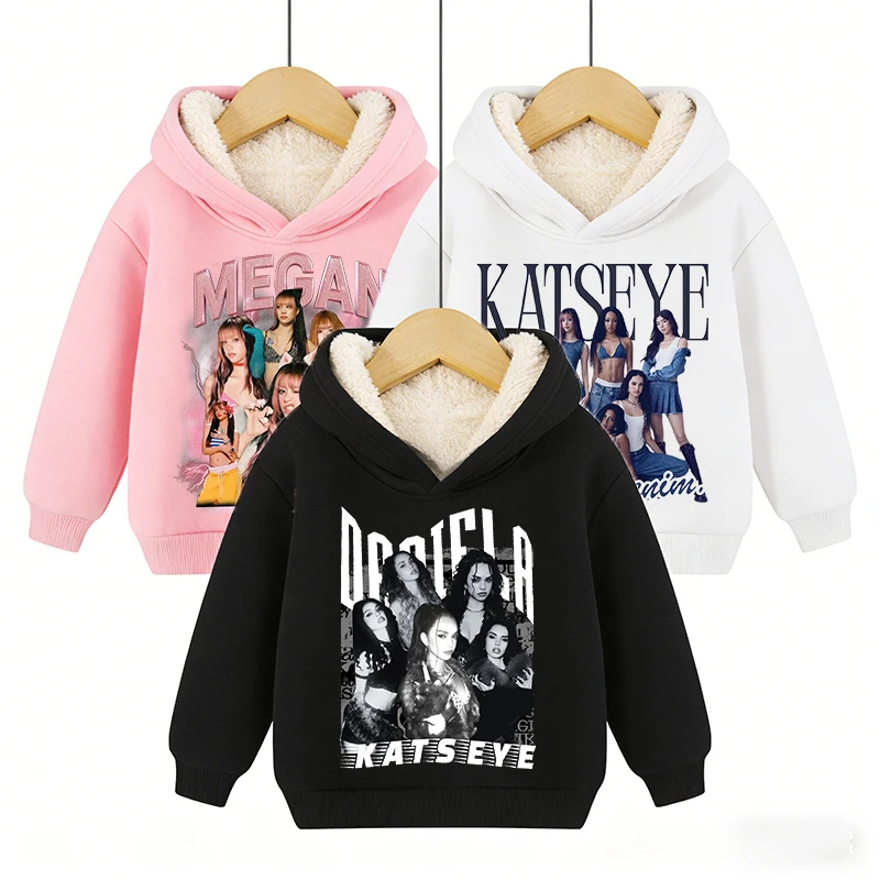 

Katseye Fleece Hooded Sweatshirt Kids K Pop Girl Group Hoodies Winter Warm Pullover Baby Girl Y2K Harajuku Tops Fashion Clothing