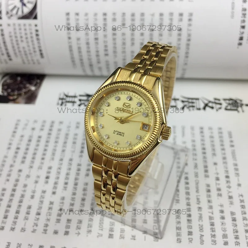 Seagull Brand Tooth Edge Yellow Shell Yellow Surface Single Calendar Automatic Mechanical Women's Watch, Diameter 27MM