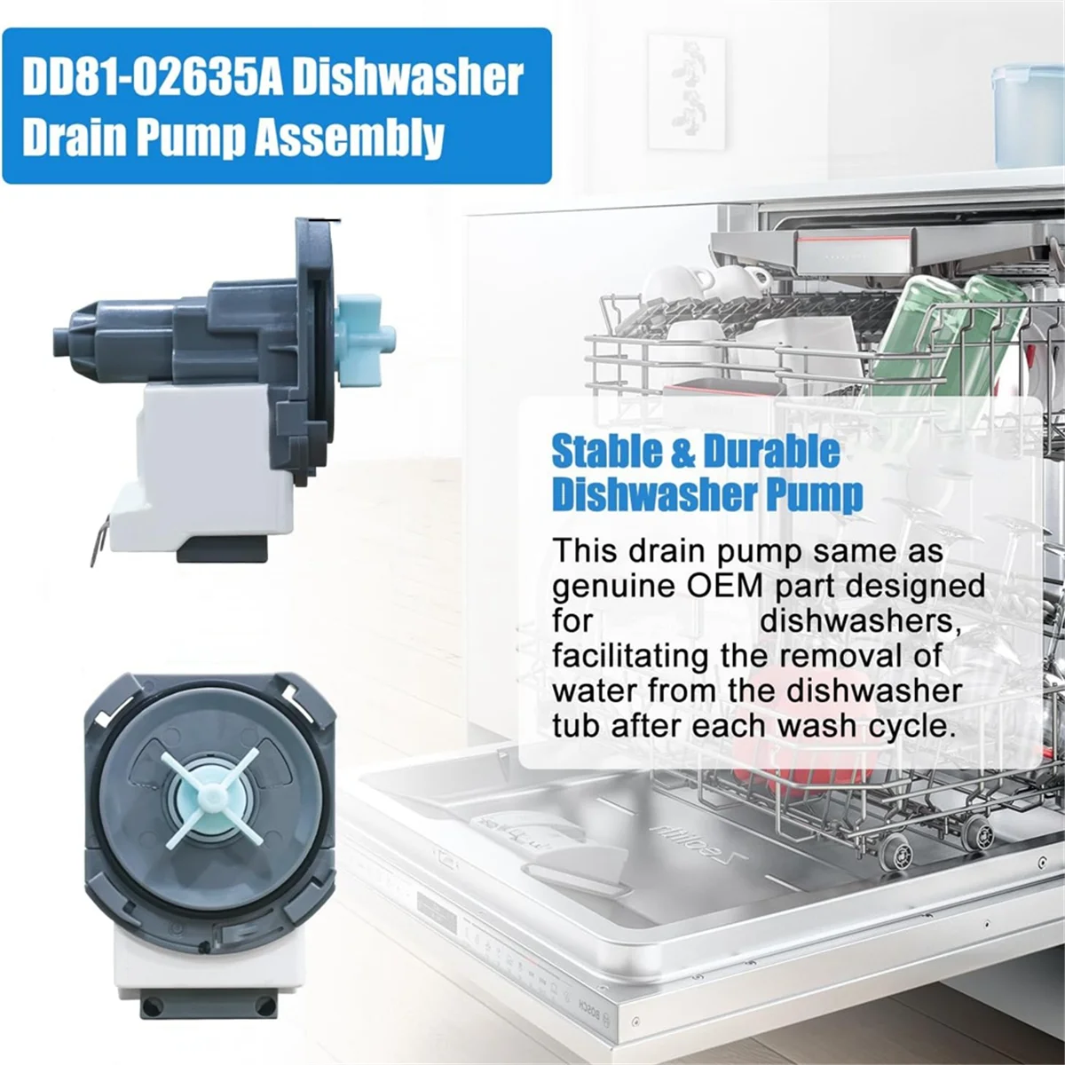 DD81-02635A Dishwasher Drain Pump B20-3A01 for Dishwasher Drain Pump DW80R2031US/AA Dishwasher Replace