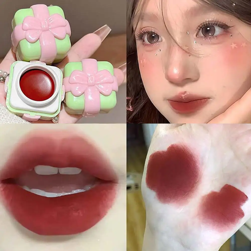 Caja de regalo sorpresa con lazo, 1 Uds., 4 colores, crema multiusos para labios y mejillas, niebla suave, mate, colorete sedoso, Maquillaje facial duradero