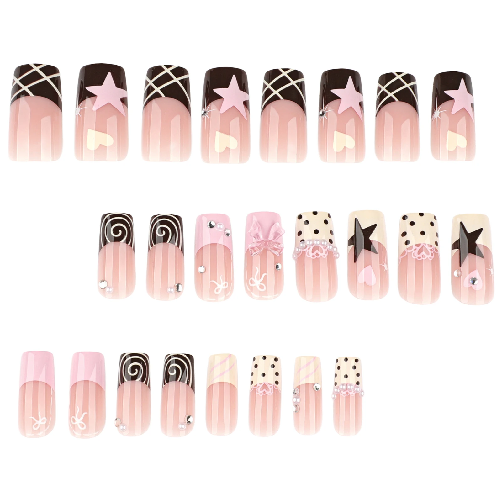 24 Stück französische quadratische Kunstnägel zum Aufkleben, süßer Stil, künstliche Nagelspitzen für Frauen, täglich tragbar, tragbare Kunstnägel für Damen – Detail 2