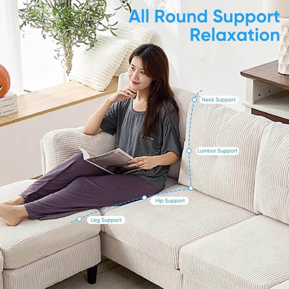 Modern U-Shaped Sectional Sofa with Corduroy Fabric, Convertible Double Chaise and Ottoman for Living Room, Ideal for Comfortabl