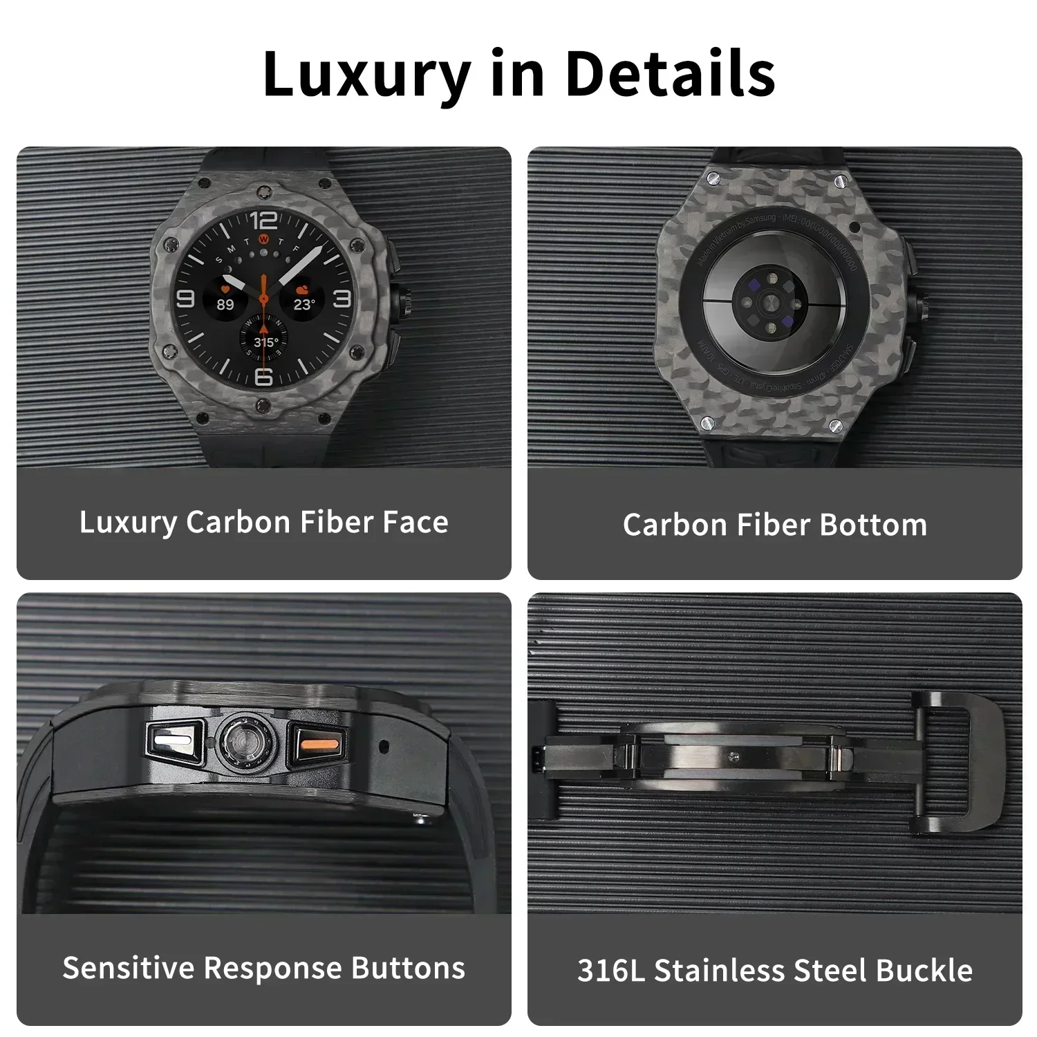 Luxe koolstofvezel modificatiekit voor Samsung Galaxy Watch Ultra 47 mm Carbon Case rubberen band voor Galaxy Watch 7 Ultra 47 mm