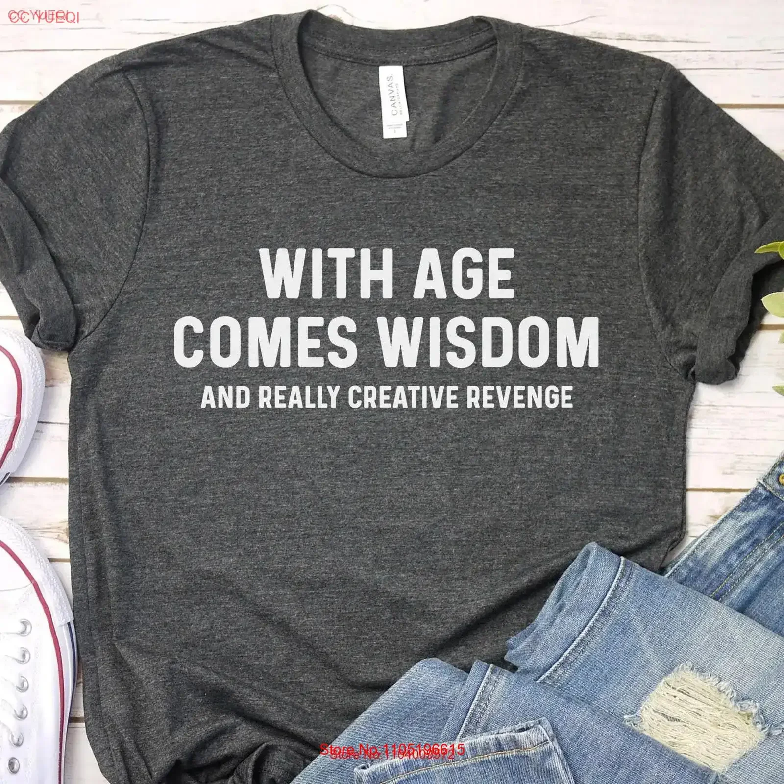 Funny Old Person T Shirt With Age Comes Wisdom Elderly RetiremenT s vintage Washed fashion Stretched Casual homme Slightly