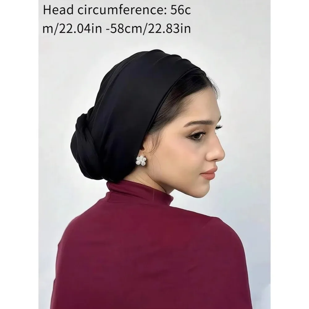 

New Adjustable Islamic Headscarf Solid Color Elasticity Headscarf Hat Ethnic Retro Style Pullover Hat Daily Wear