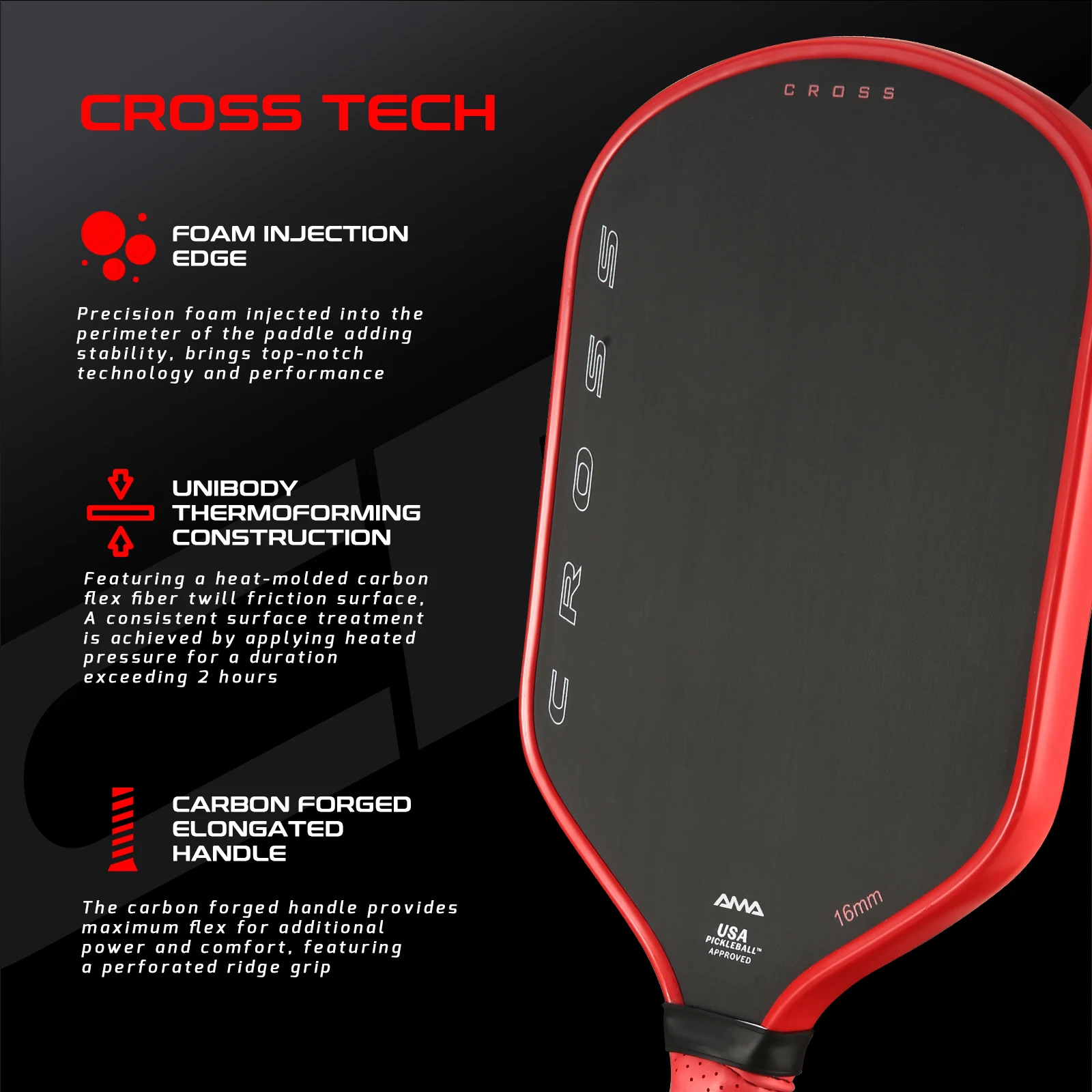 AMA SPORT Pickleball Paddle Usa Pickleball Approved,Unibody Thermoforming,Includes Leather Cover,Professional Pickleball Racket