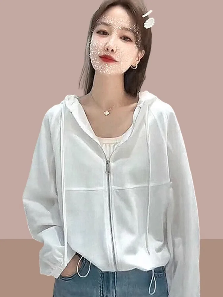 Ice Silk Short Lightweight Breathable Women's Sun Protection Jacket Summer Thin Transparent Commuting Style Loose Fit Zipper ...