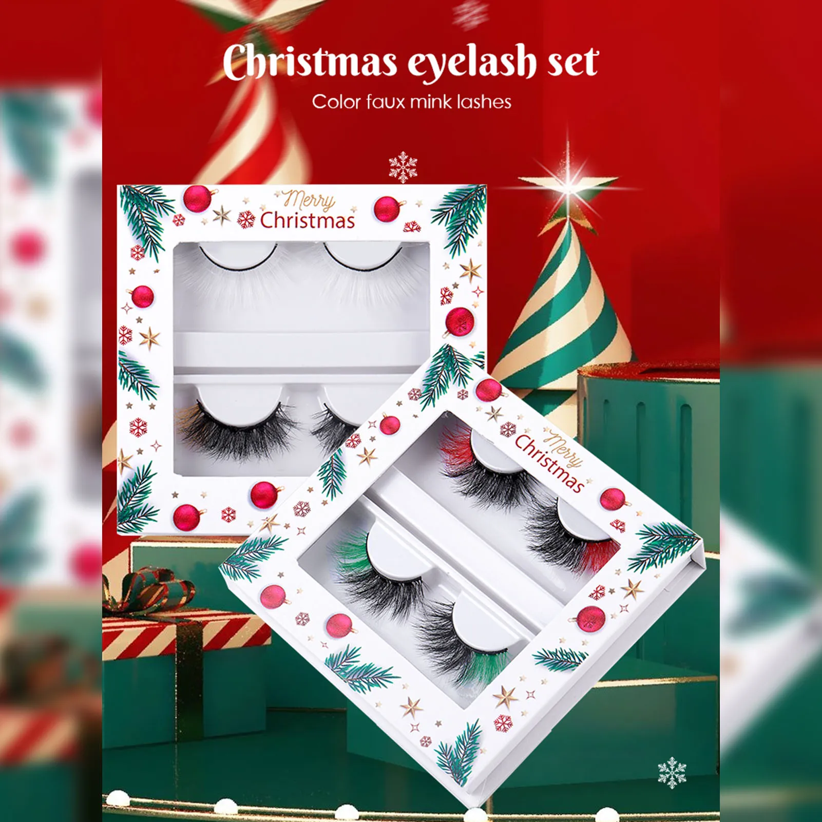 2 Pairs Christmas Colorful False Eyelashes Makeup Soft Simulation Eyelashes for Beauty Blogger Makeup Supplies