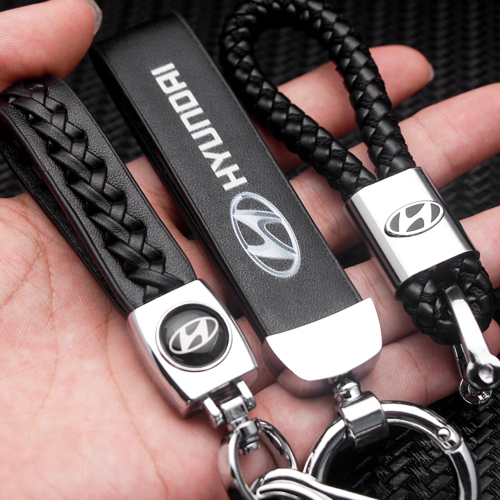 1pc 3D Metal Leather Car Keychain Key Rings Holder Accessories For Hyundai i10 i30 i20 i40 IX35 Sonata Accent Tucson Styling