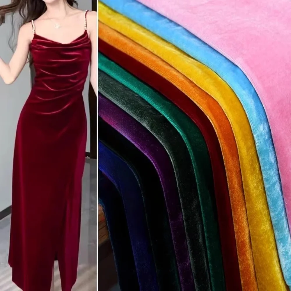 

Solid Color Velvet Fabric for Vintage Camisole Dress Cheongsam Suit Smooth Glossy Velou Fabrics Diy Sewing Material Cloth
